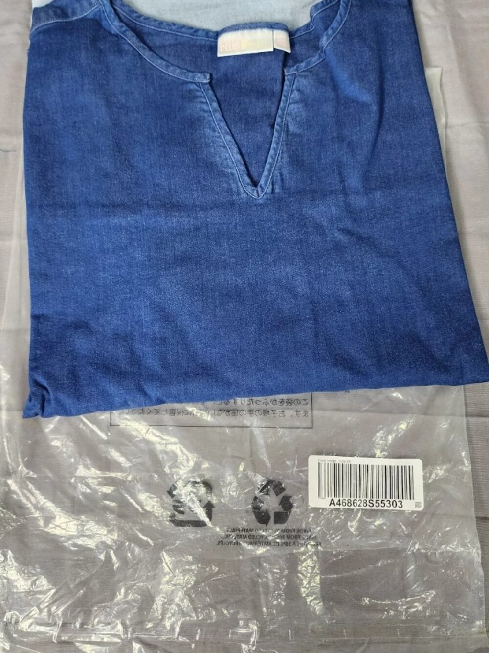 Belle by Kim Gravel Womens 4X Blue Chambray Tunic Top Roll Tab Sleeve Split Neck